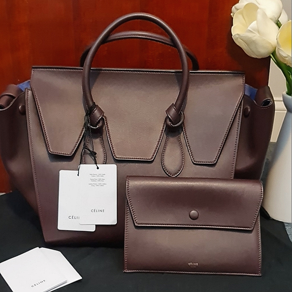 ⭐SALE⭐🎉BEAUTIFUL🎉 RARE Burgundy and Blue Celine Leather Tote EUC